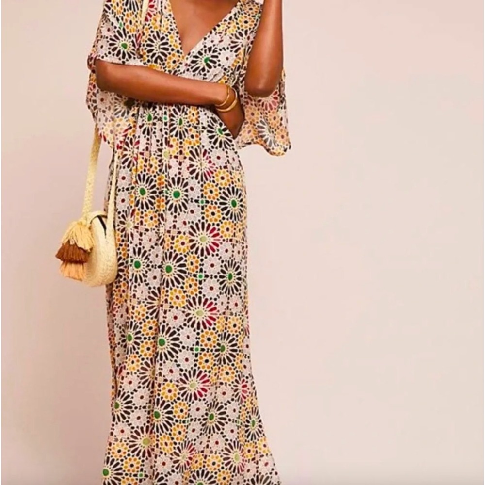 Rujuta Sheth Anthropologie Marie Juliette Boho Kaftan Maxi Dress OS Resort